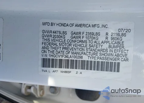 2020 Honda Accord Sport from USA, damaged, VIN 1HGCV1F34LA100298
